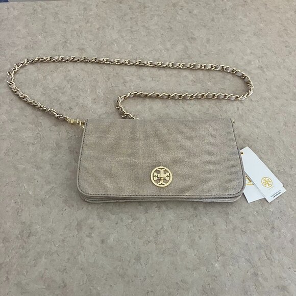 Tory Burch Adalyn Gold Brushed Metallic Suede Bag - Picture 2 of 5